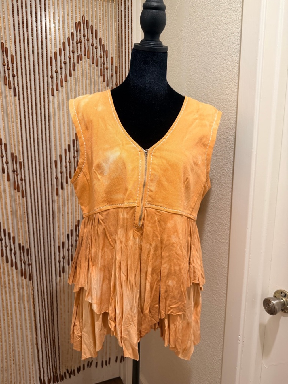 Sleeveless Orange Tie-Dye Zip-Front Peplum Top